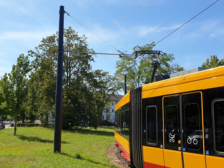 Light rail - Ettlingen The light rail passes a GRP mast.